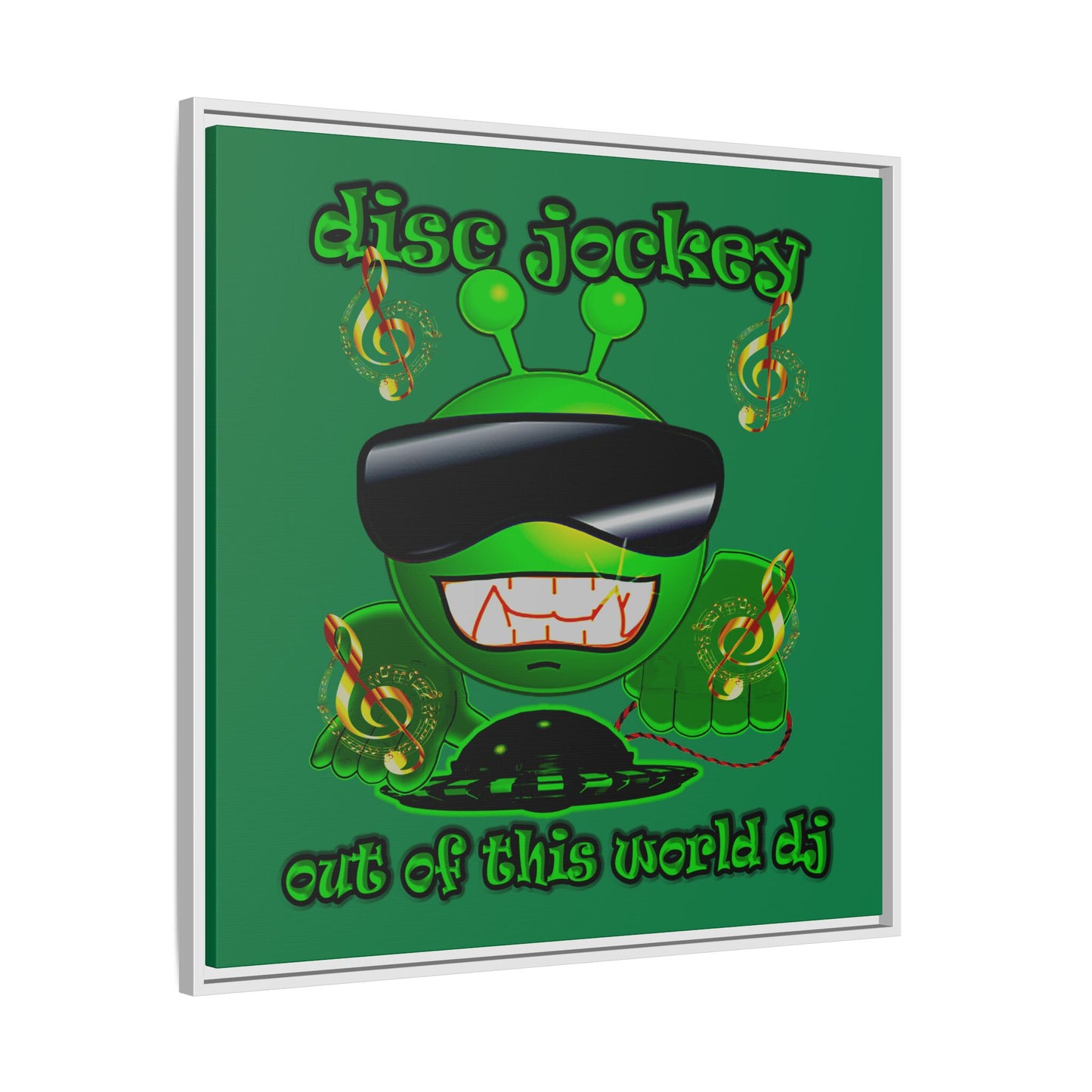 disc jockey - framed canvas art (dark green)