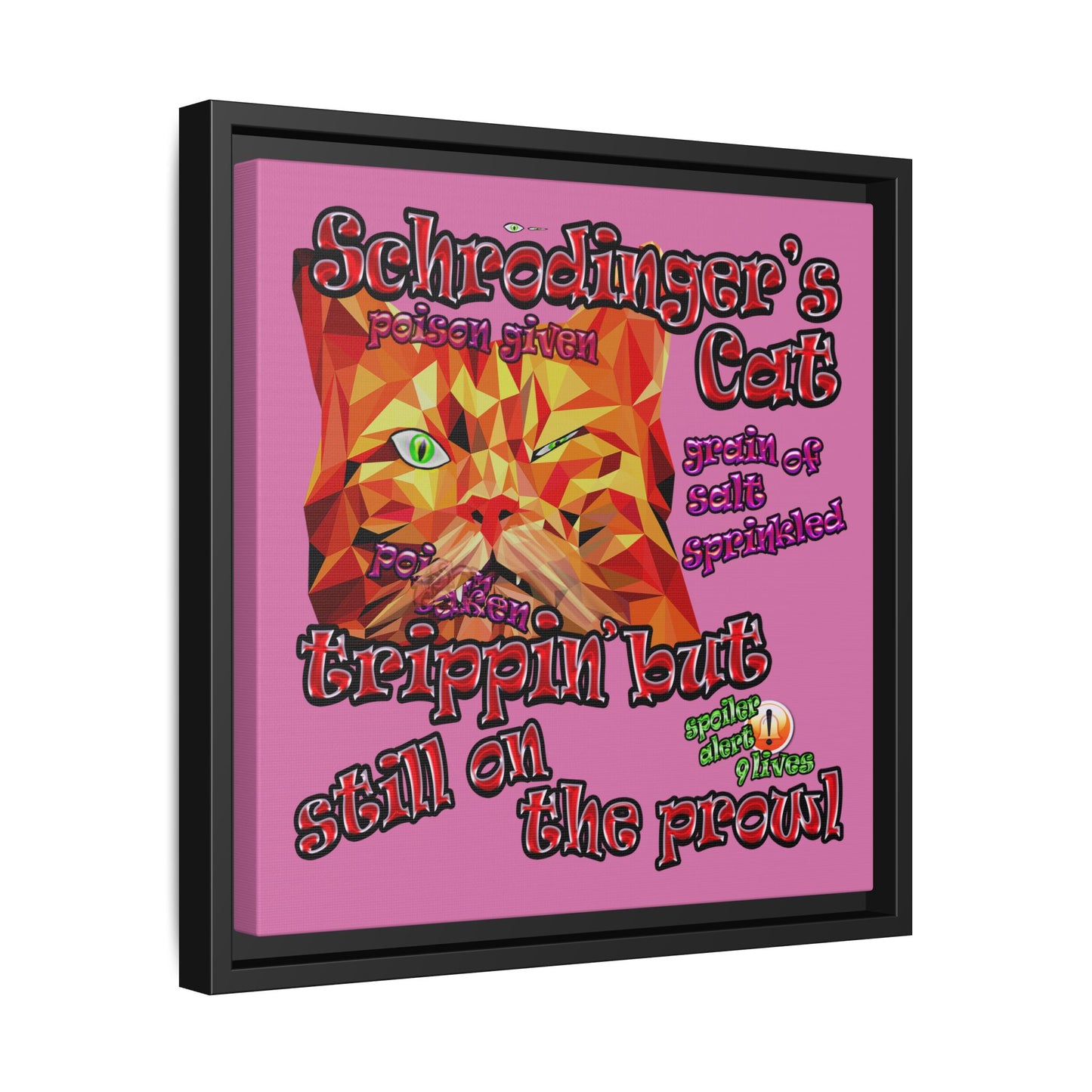 schrodinger's cat - framed canvas art (light pink)