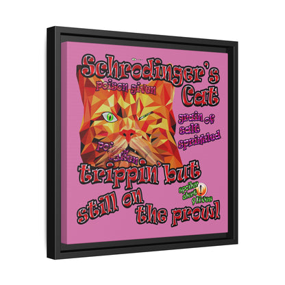 schrodinger's cat - framed canvas art (light pink)