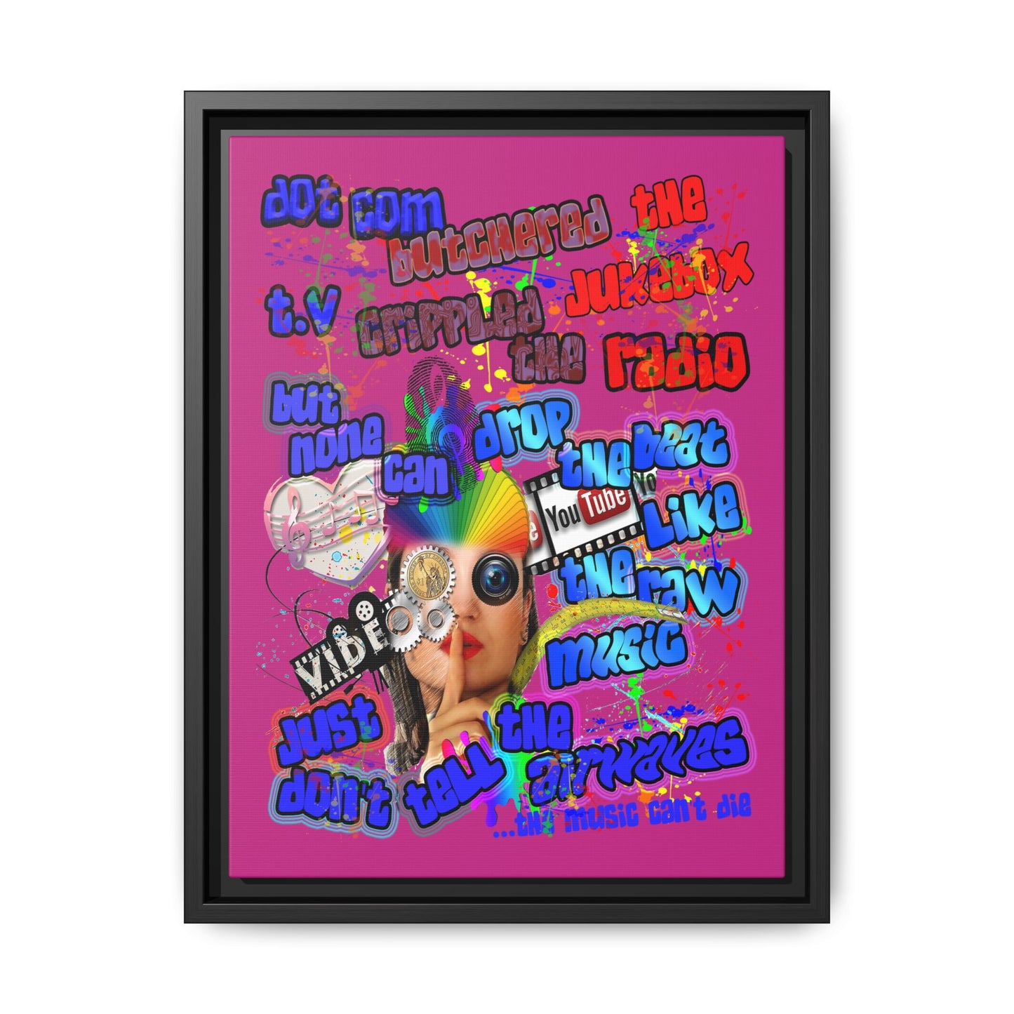 drop the beat - framed canvas art (pink)