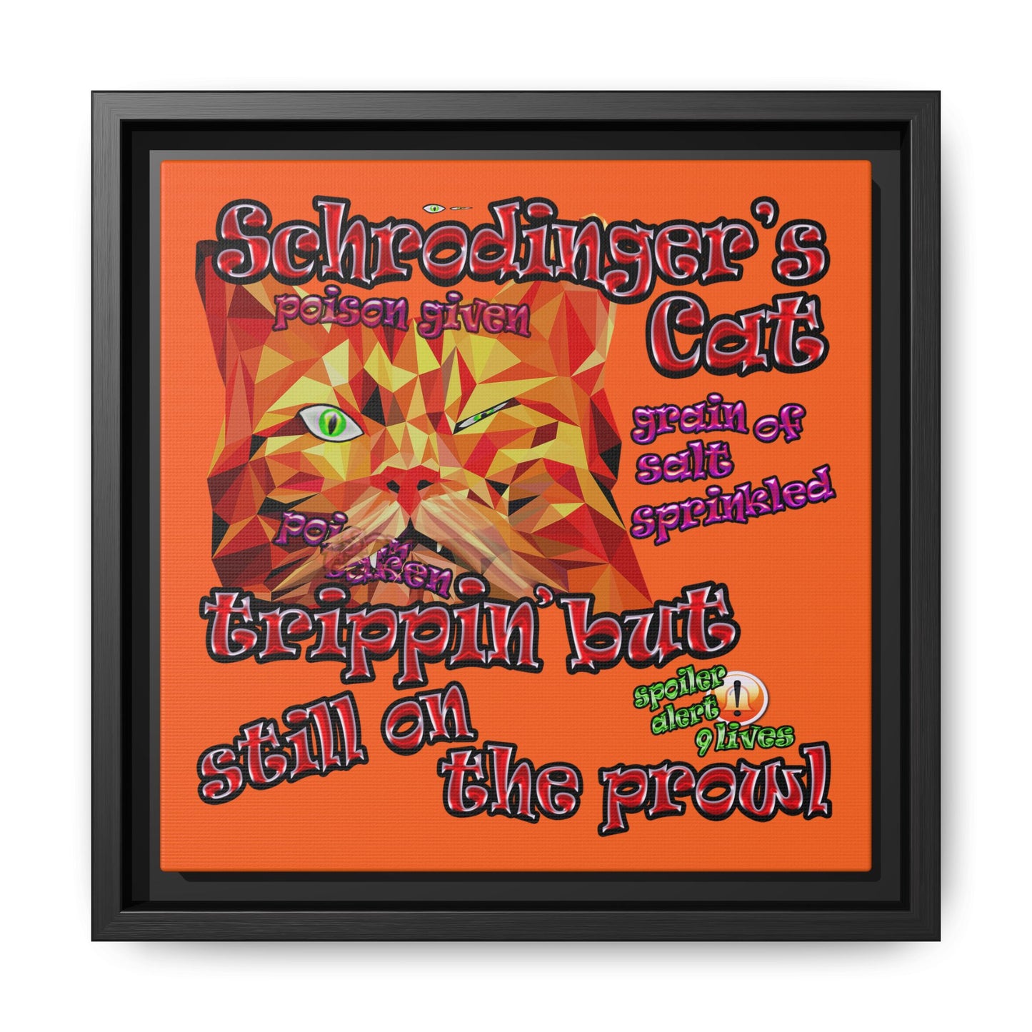 schrodinger's cat - framed canvas art (orange)