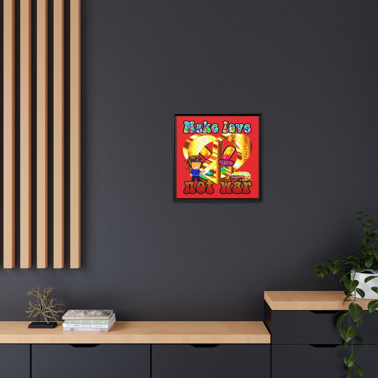 love peace - framed canvas art (red)