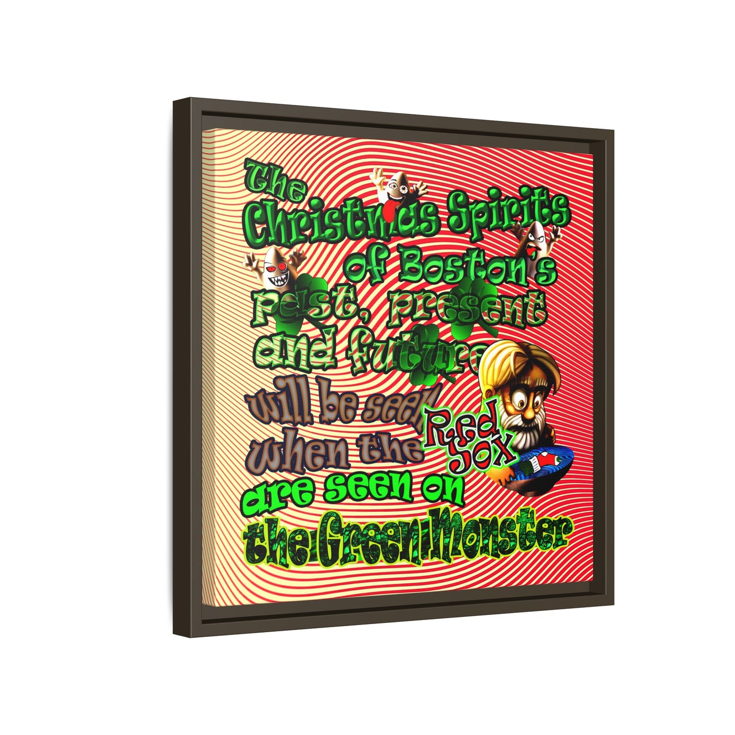 christmas spirits of boston - framed canvas art (yellow-orange wave)
