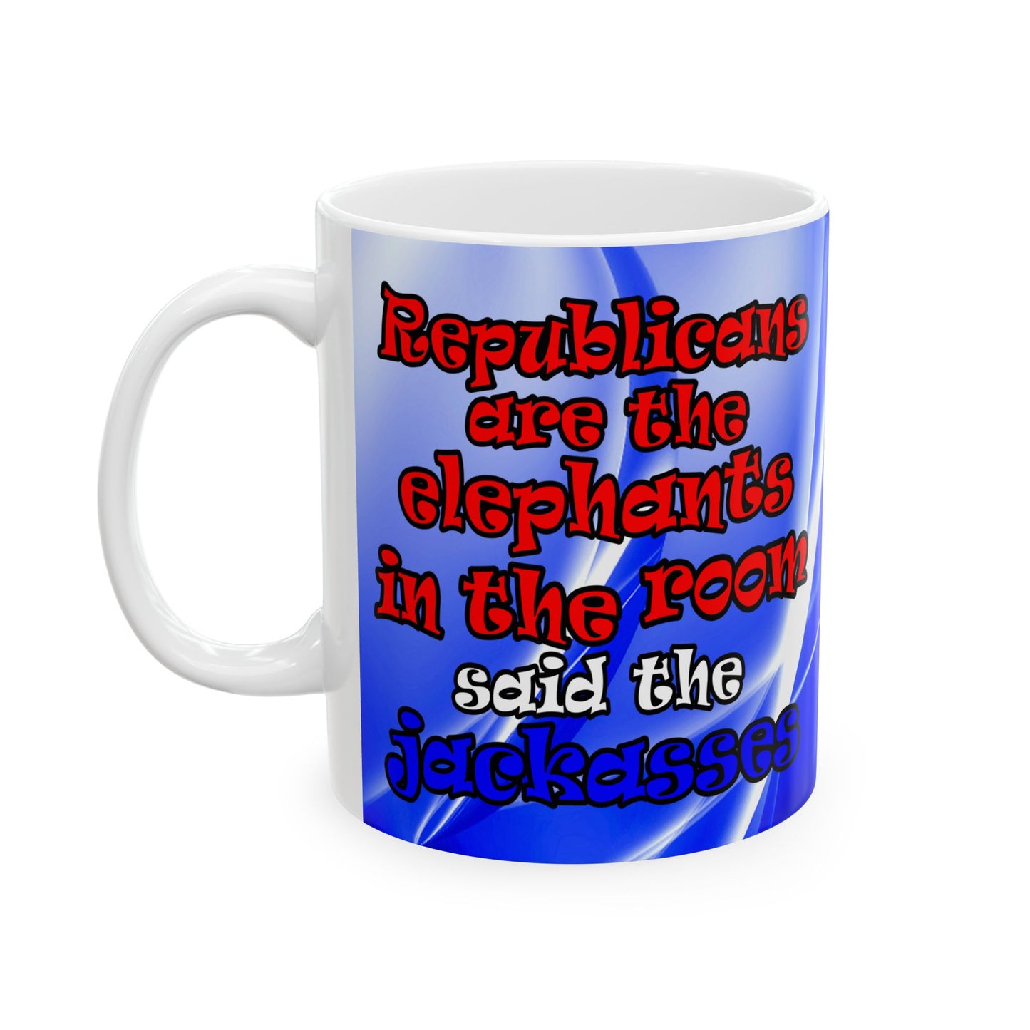 donkeys and elephants - White Mug (blue-white wave)