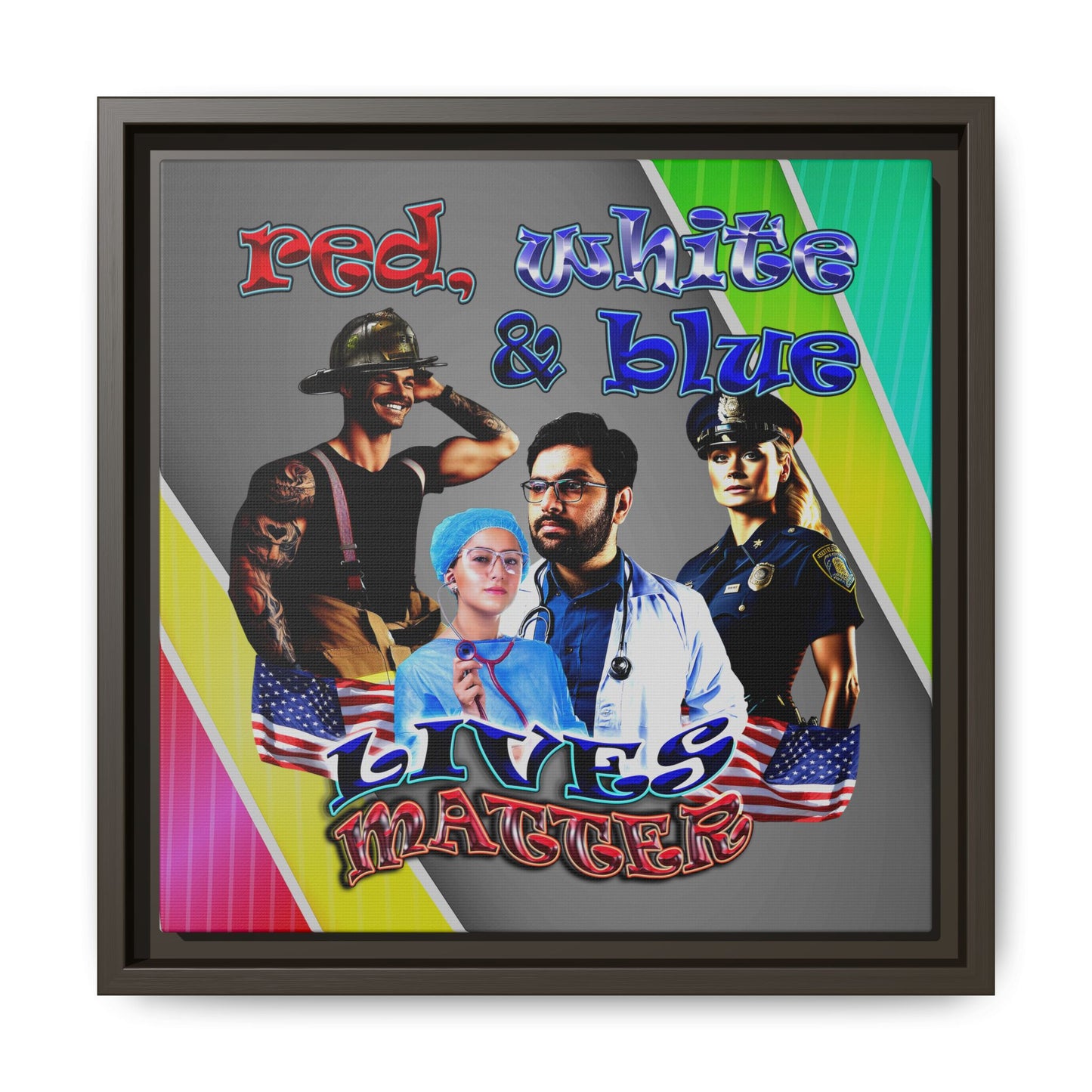 rw&b lives matter - framed canvas art (rainbow split)