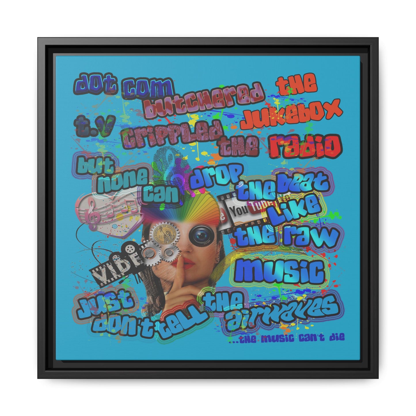 drop the beat - framed canvas art (turquoise)