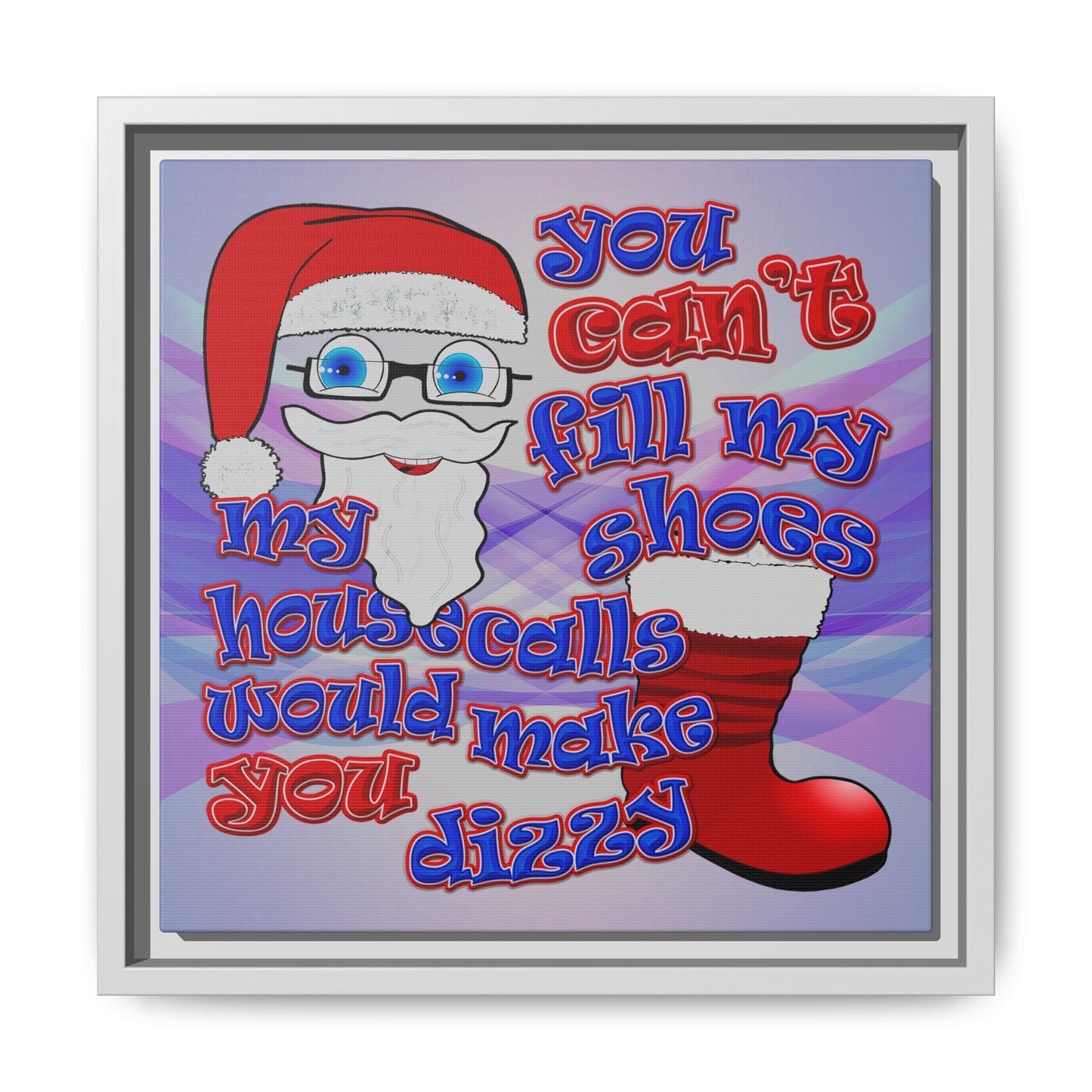 santa's shoes - framed canvas art (light blue-pink wave)