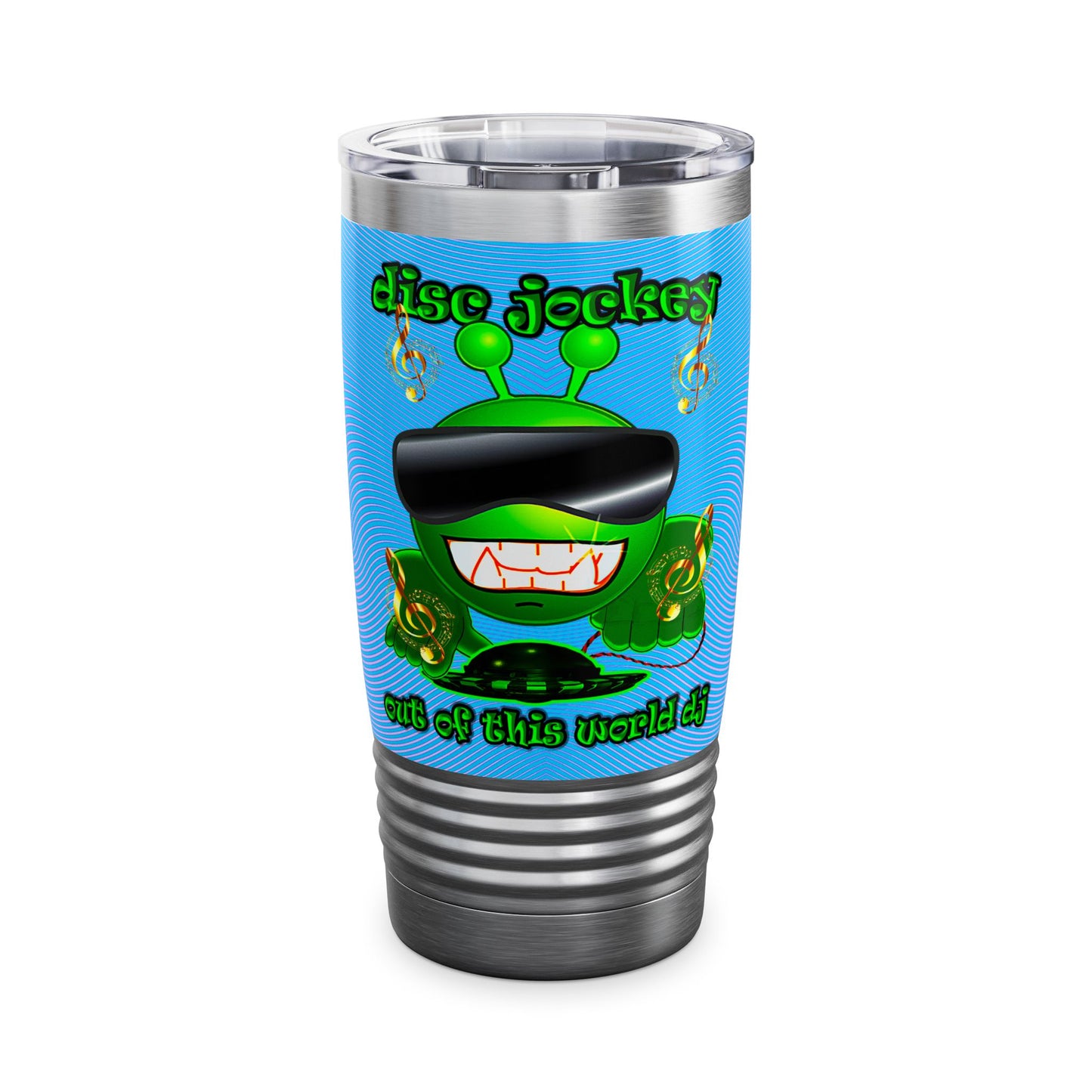 disc jockey - Ringneck Tumbler, 20oz (light blue-purple wave)
