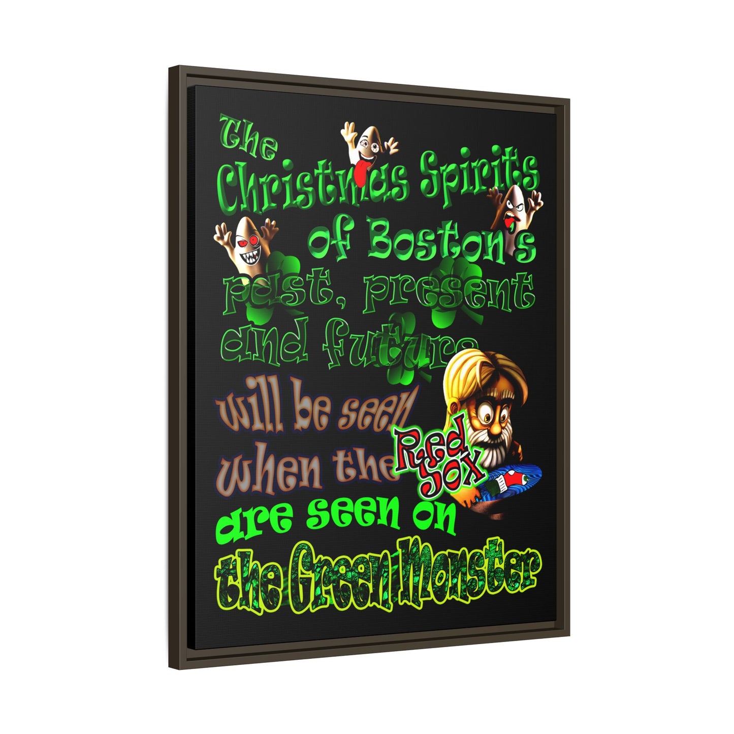 christmas spirits of boston - framed canvas art (black)