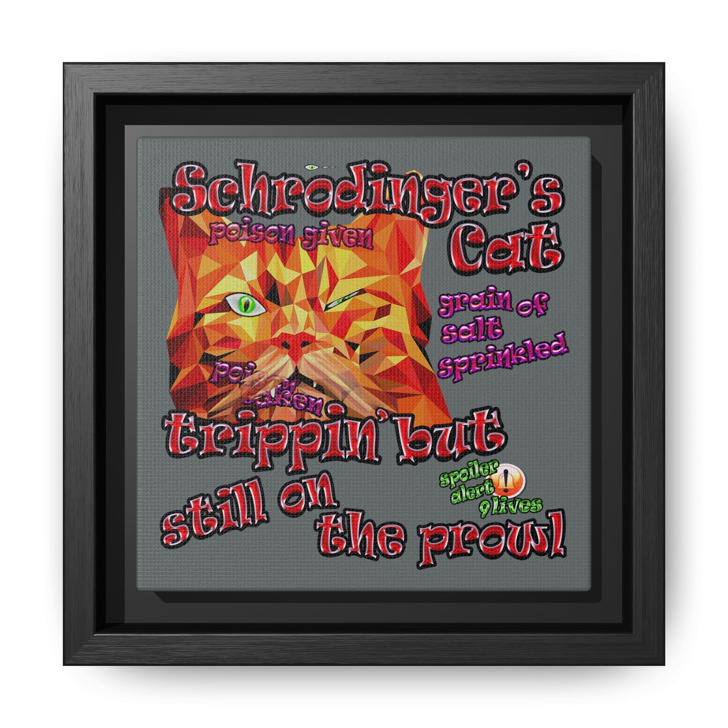 schrodinger's cat - framed canvas art (dark grey)
