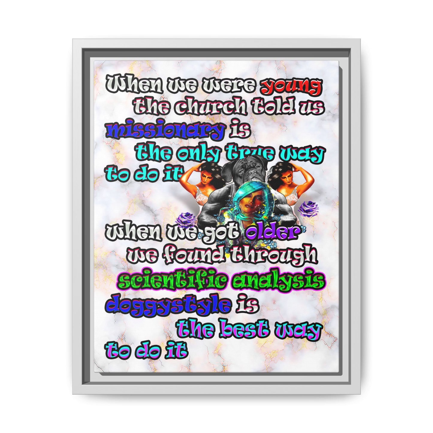 doggystyle - framed canvas art (white marble)