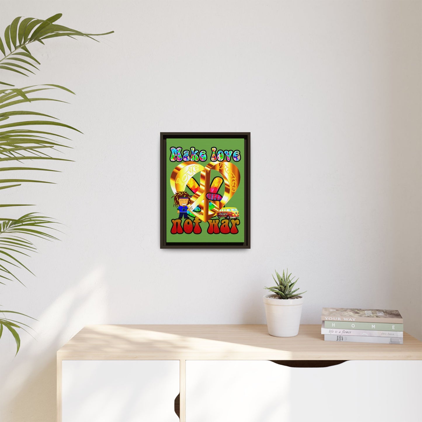 love peace - framed canvas art (green)