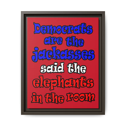 donkeys and elephants - framed canvas art (dark red)