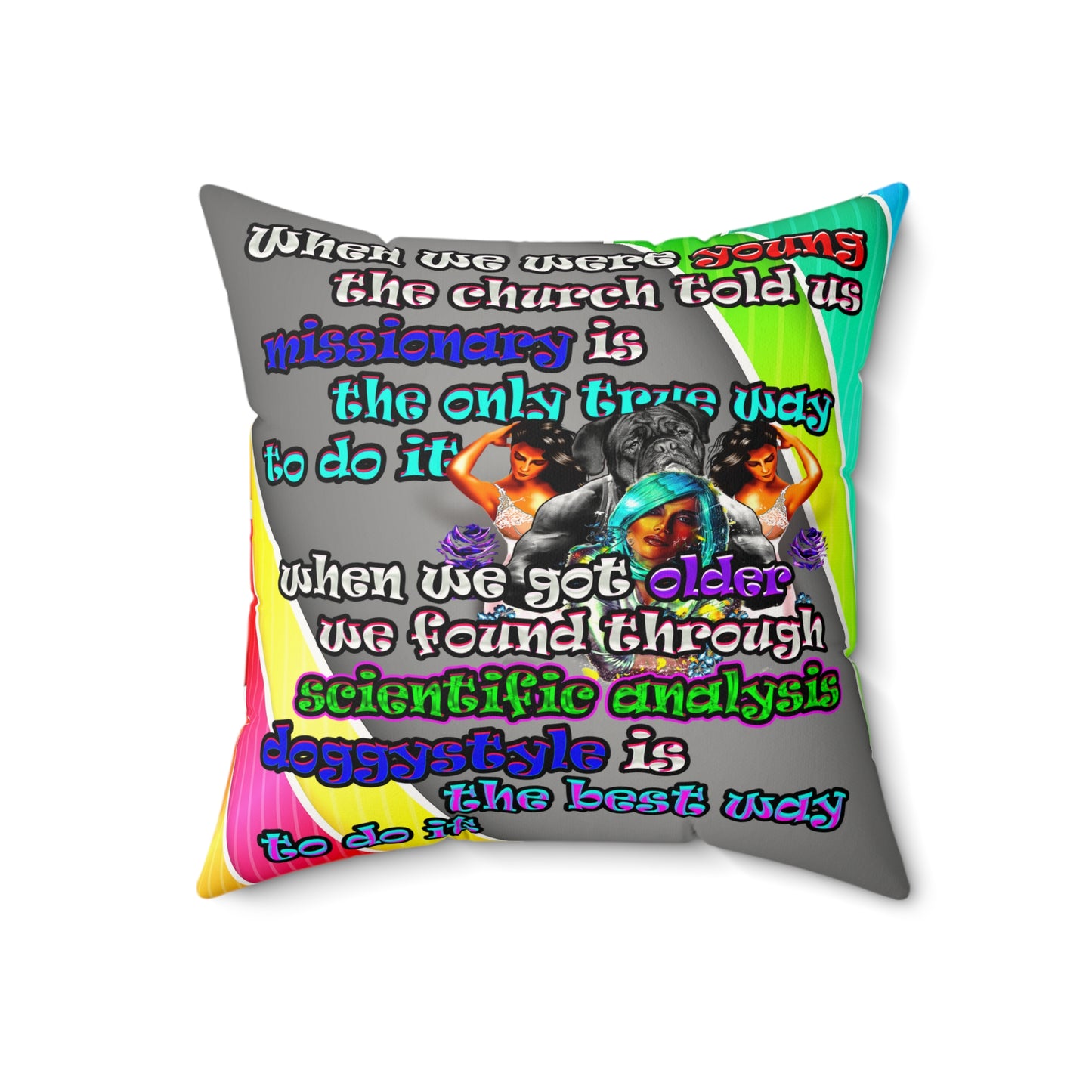 doggystyle - Faux Suede Square Pillow - (rainbow split)