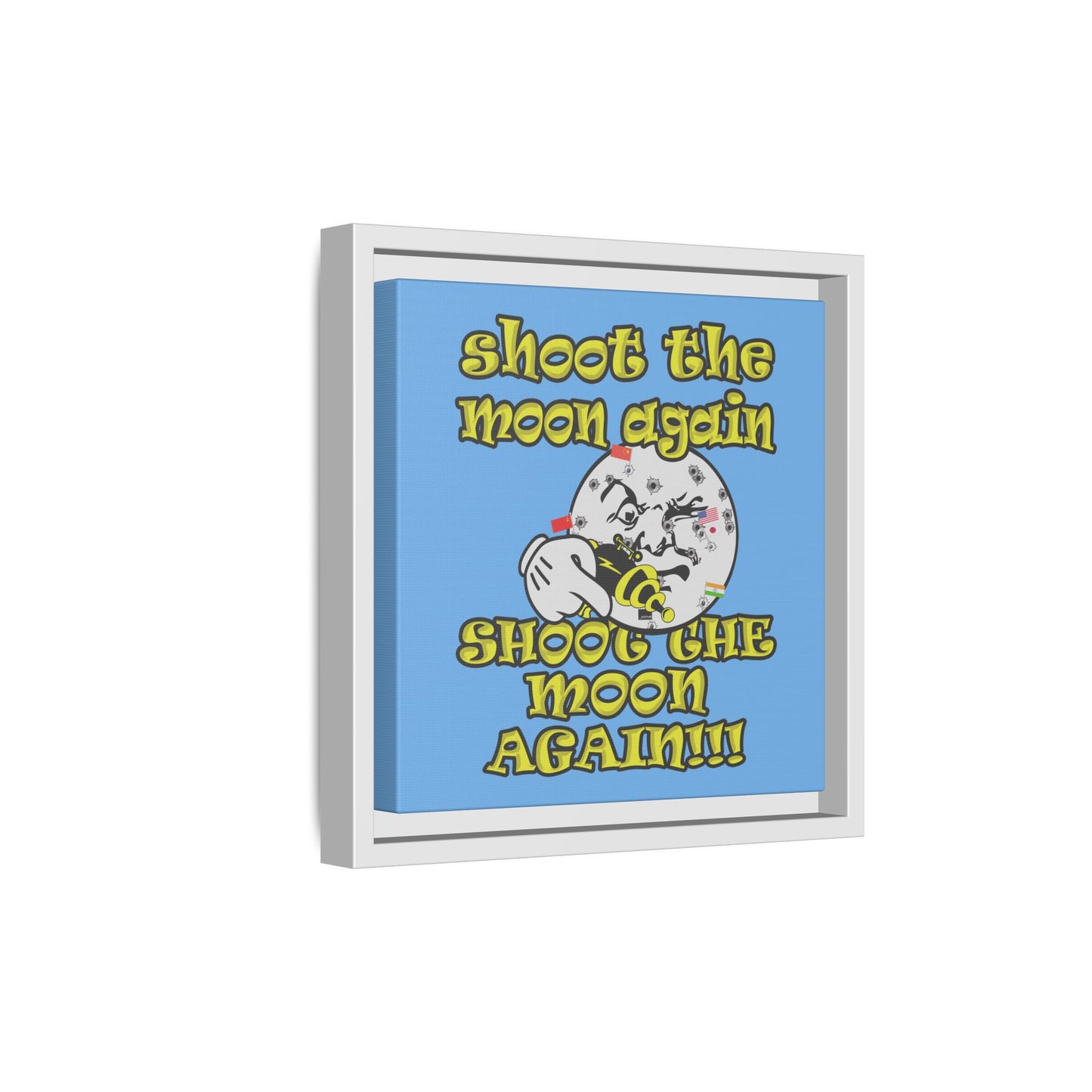 shoot the moon again - framed canvas art (light blue)