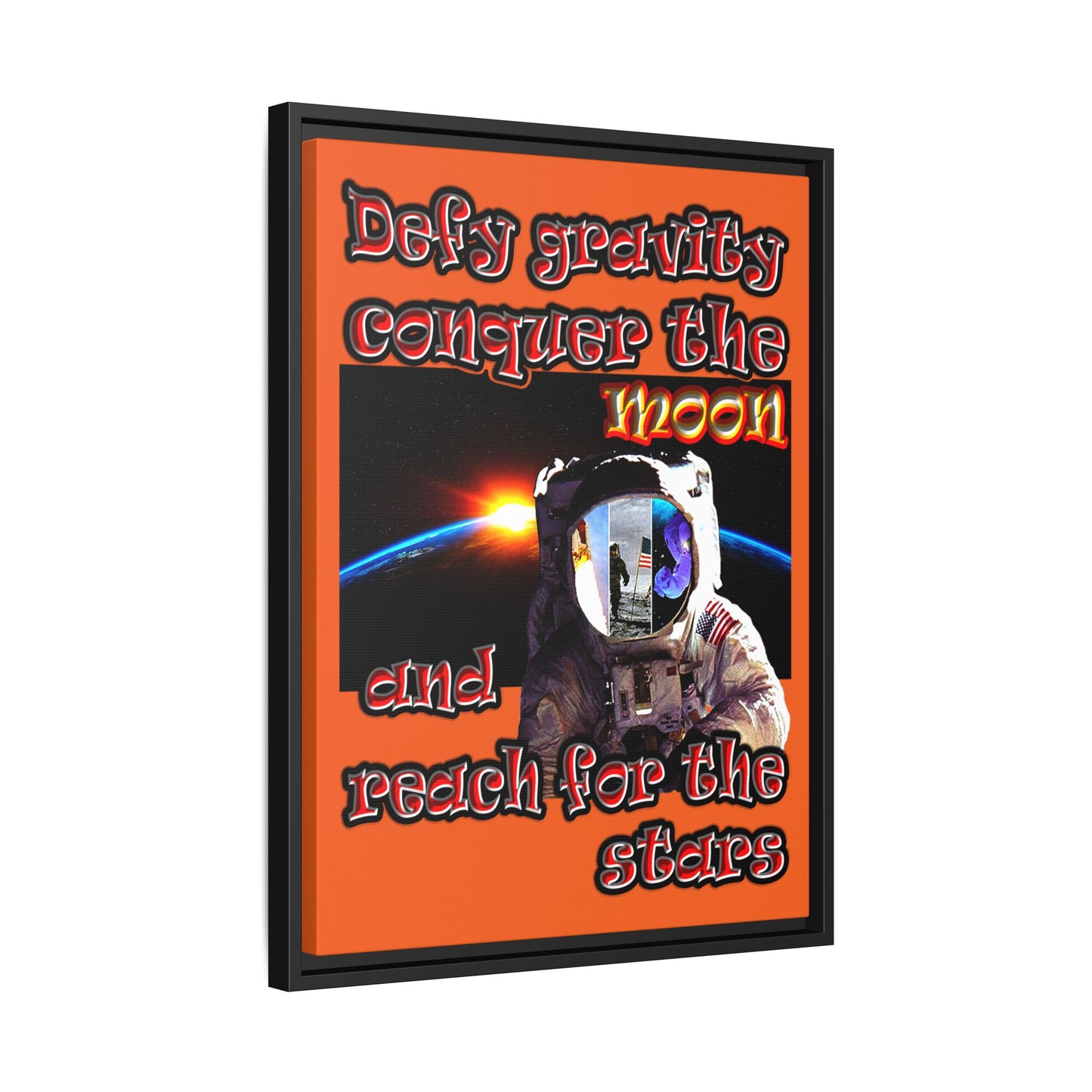 defy conquer reach - framed canvas art (orange)