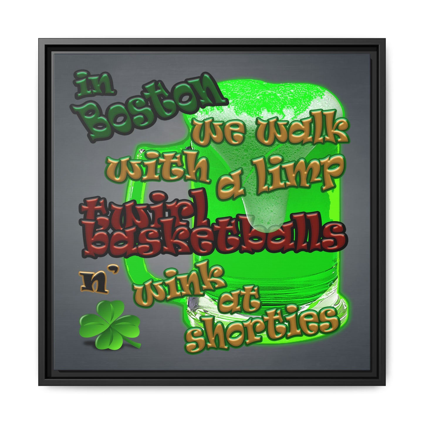 celtics logo - framed canvas art (grey-light grey)