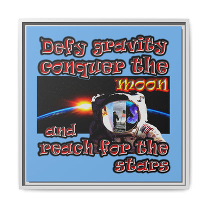 defy conquer reach - framed canvas art (light blue)