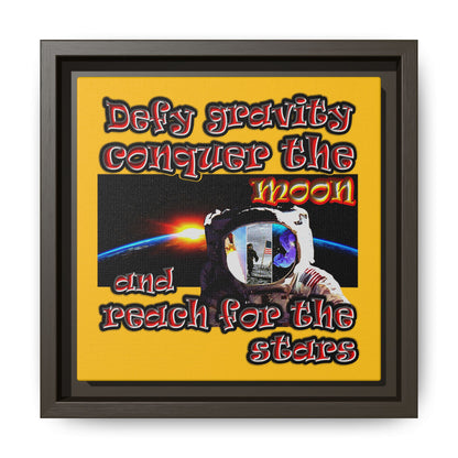 defy conquer reach - framed canvas art (yellow)