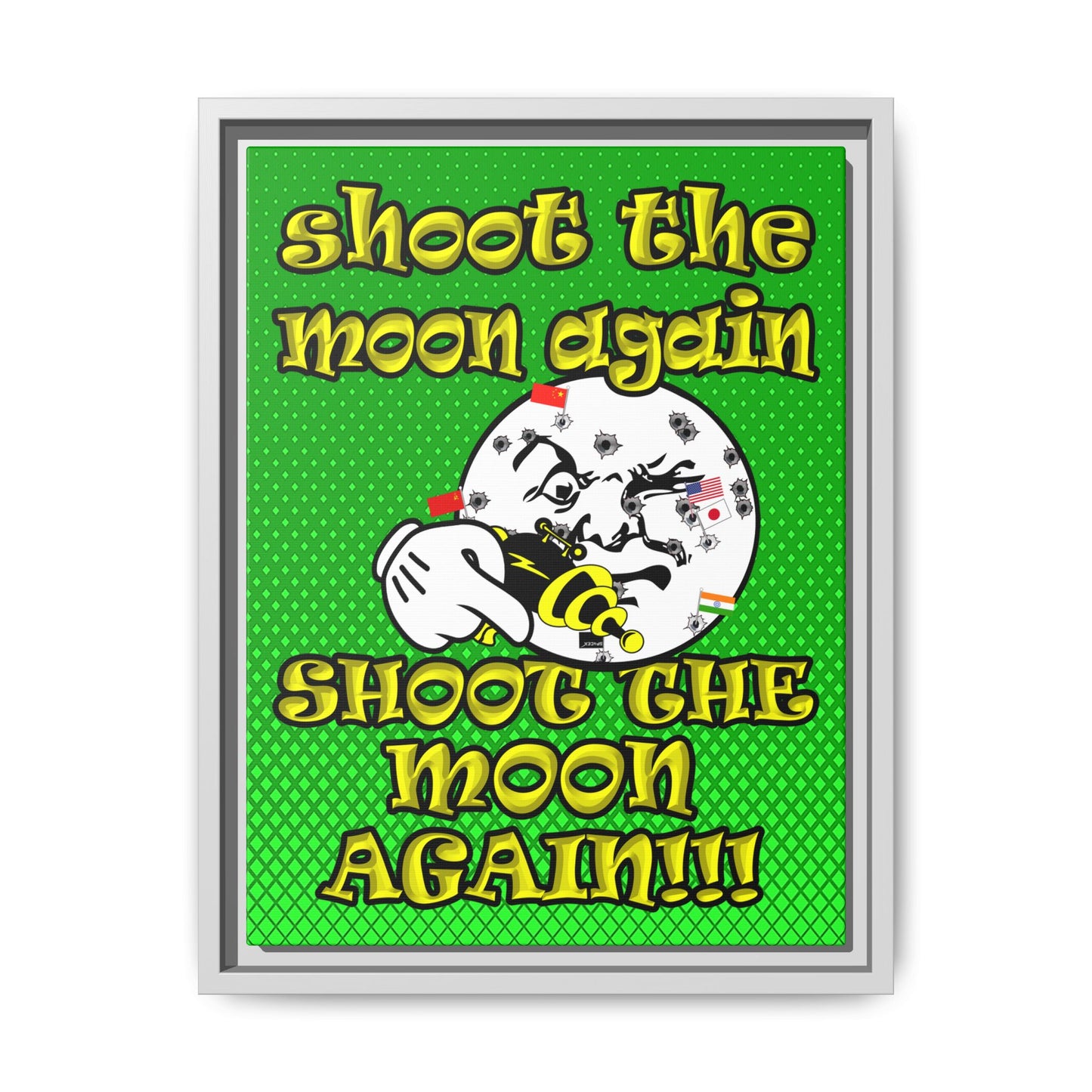shoot the moon again - framed canvas art (logo green)
