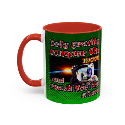 defy conquer reach - Accent Mug (logo green)