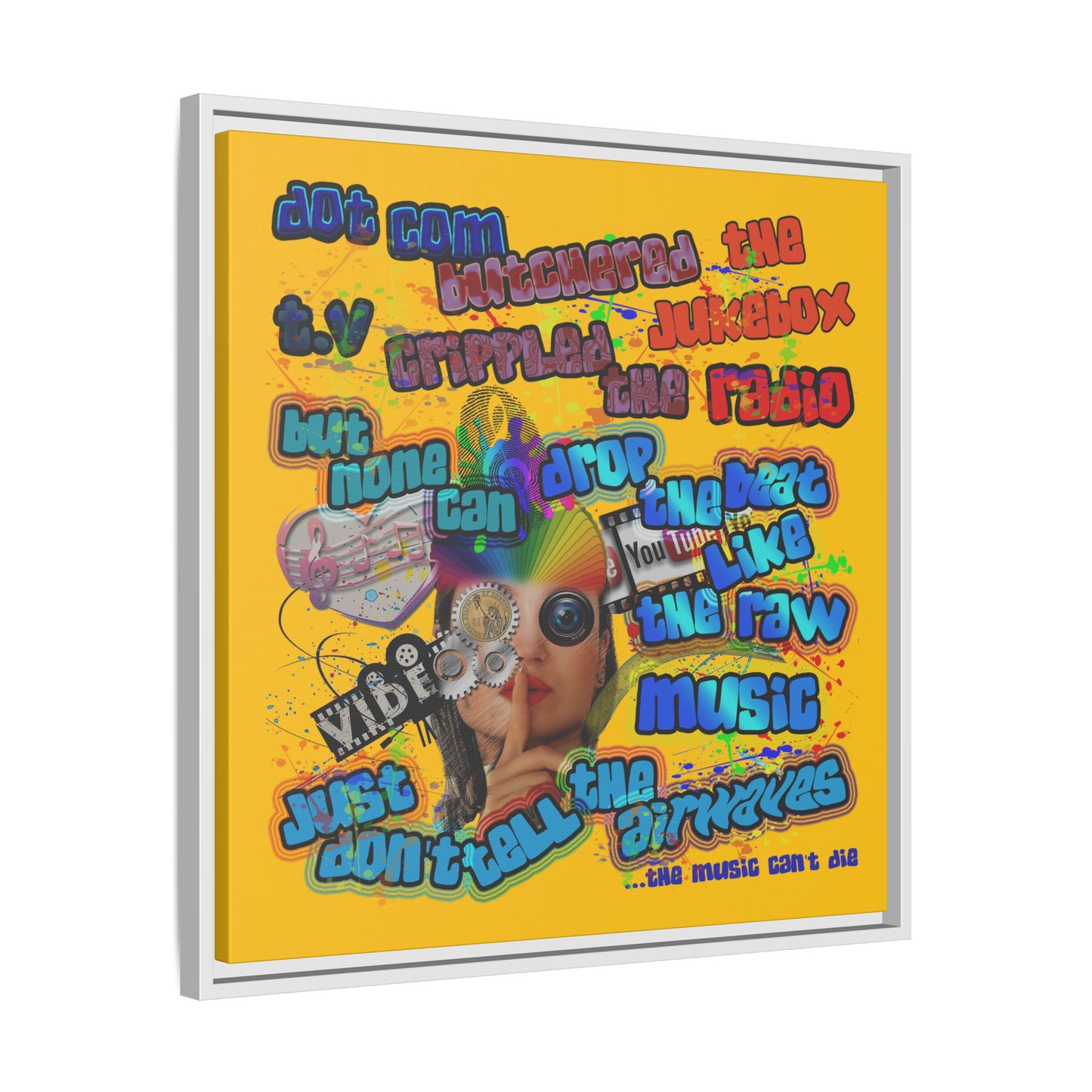drop the beat - framed canvas art (yellow)
