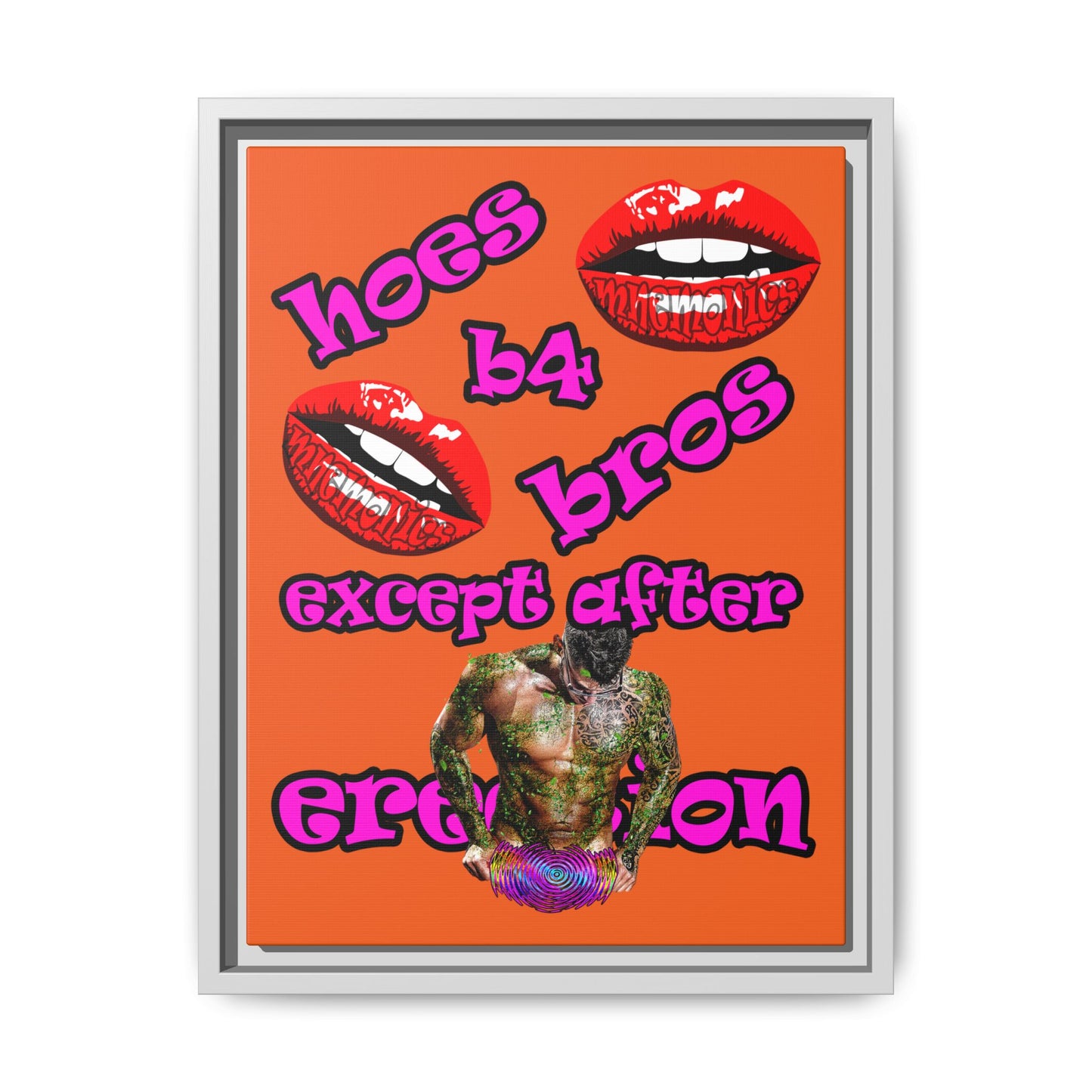 hoes b4 bros - framed canvas art (orange)
