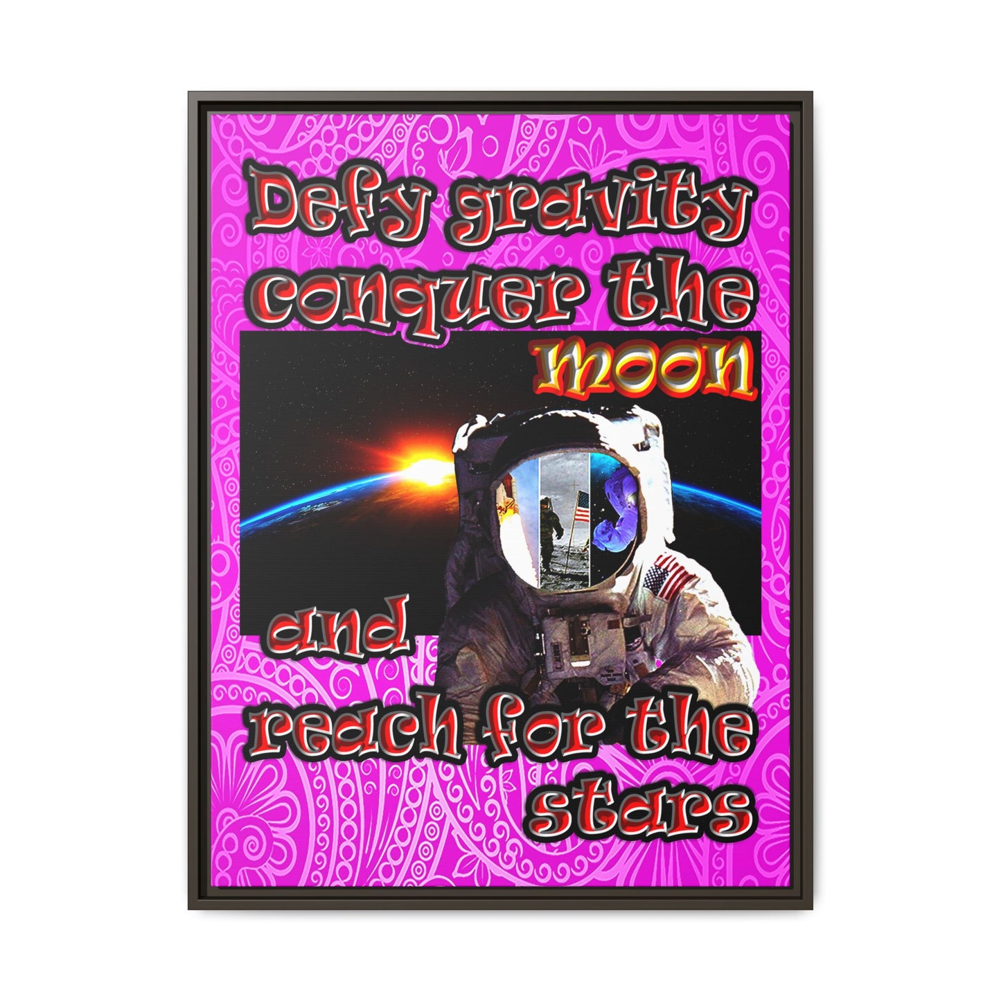 defy conquer reach - framed canvas art (pink swirl)