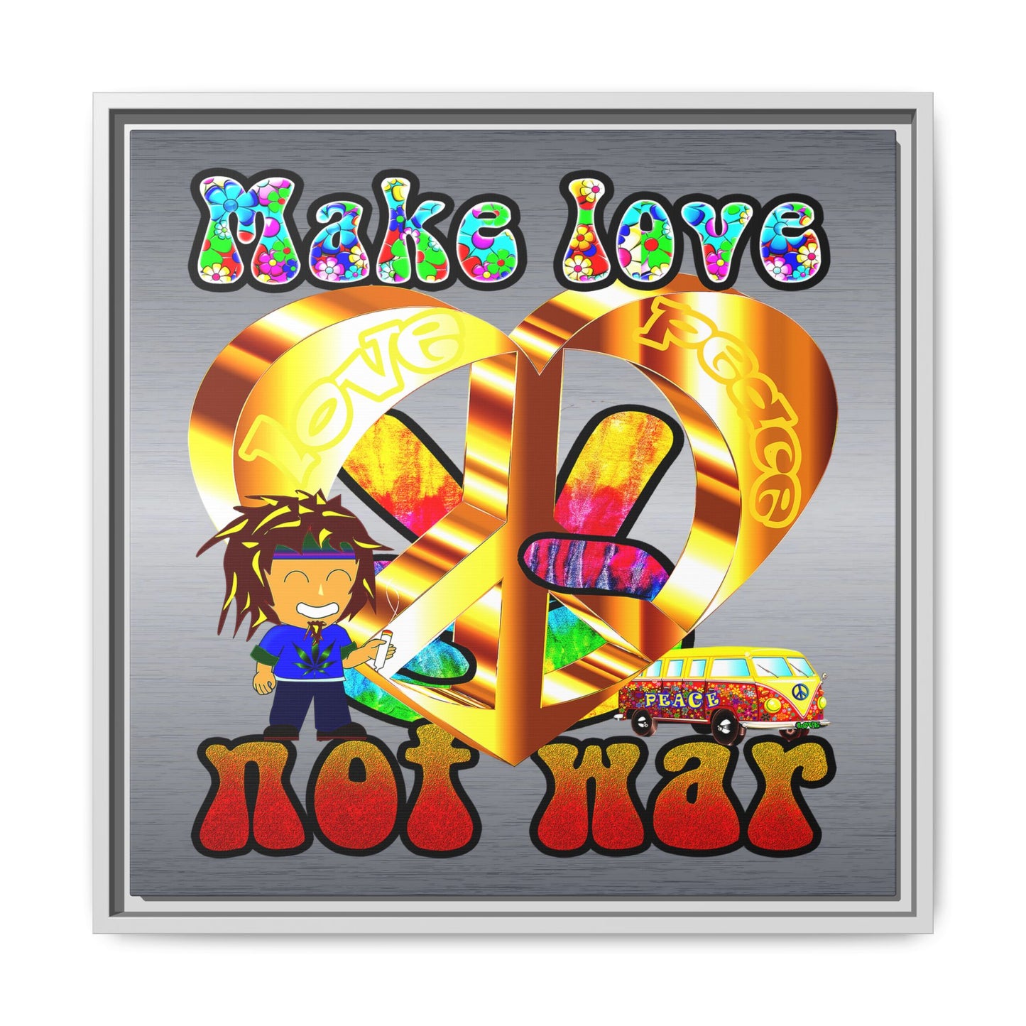 love peace - framed canvas art (brushed nickel)