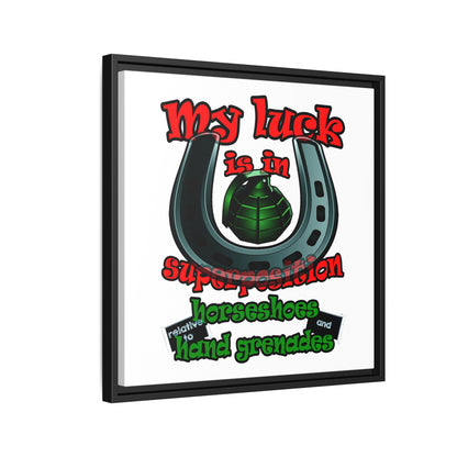 my luck - framed canvas art (white)