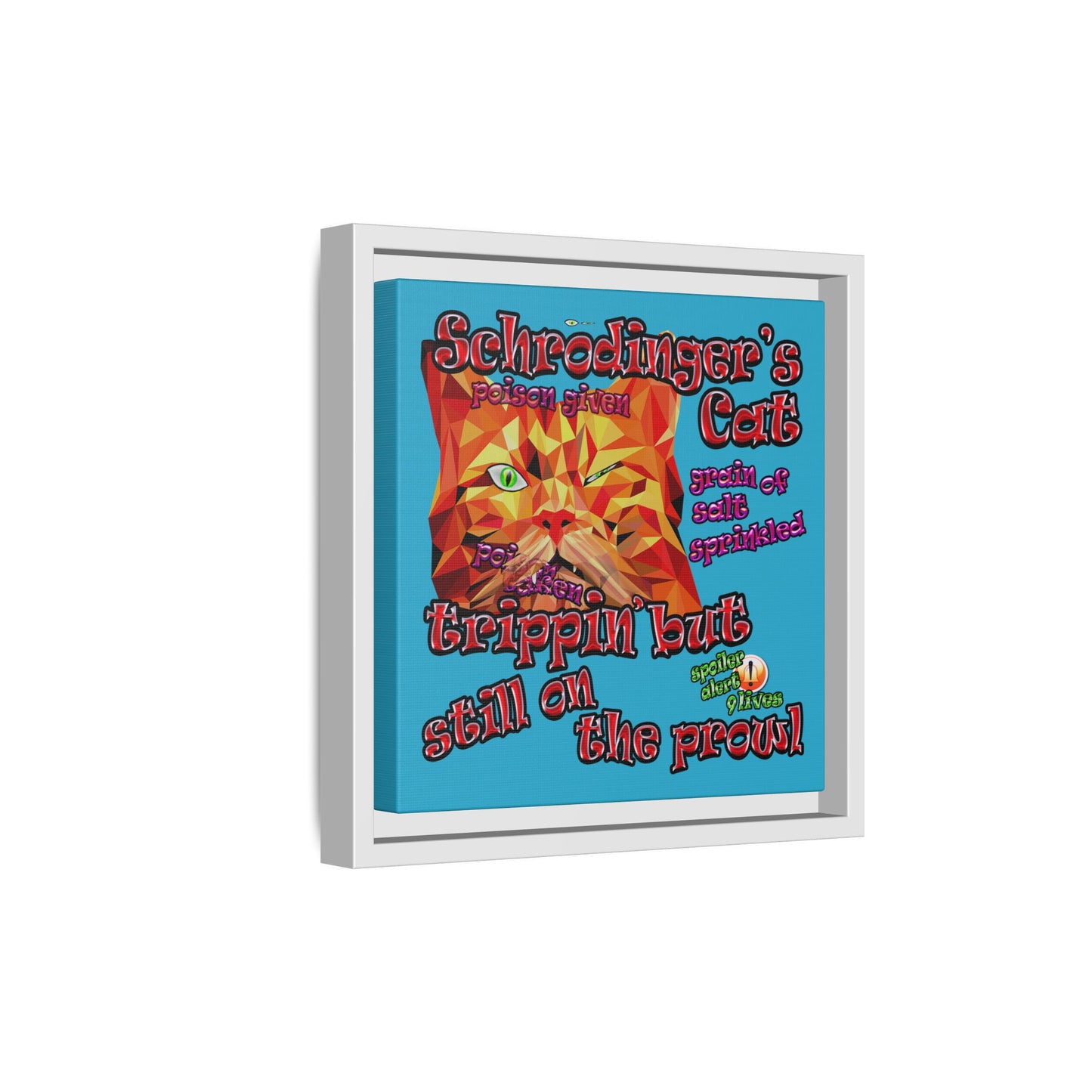 schrodinger's cat - framed canvas art (turquoise)
