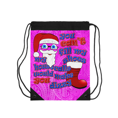 santa's shoes - Drawstring Bag (pink swirl)