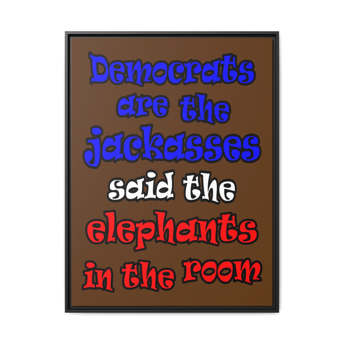 donkeys and elephants - framed canvas art (brown)