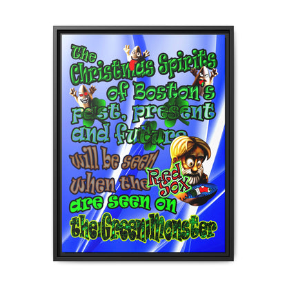 christmas spirits of boston - framed canvas art (blue-white wave)
