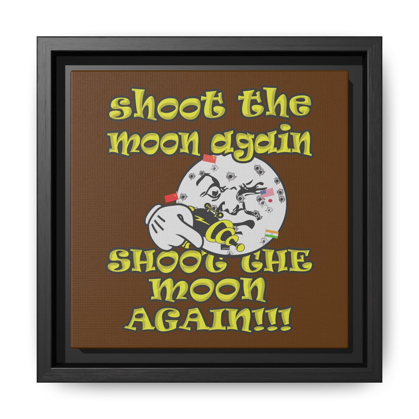 shoot the moon again - framed canvas art (brown)