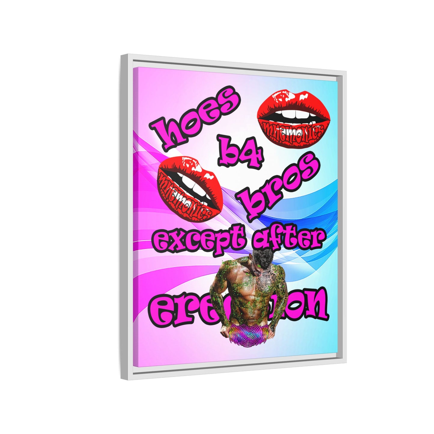 hoes b4 bros - framed canvas art (light blue-pink wave)