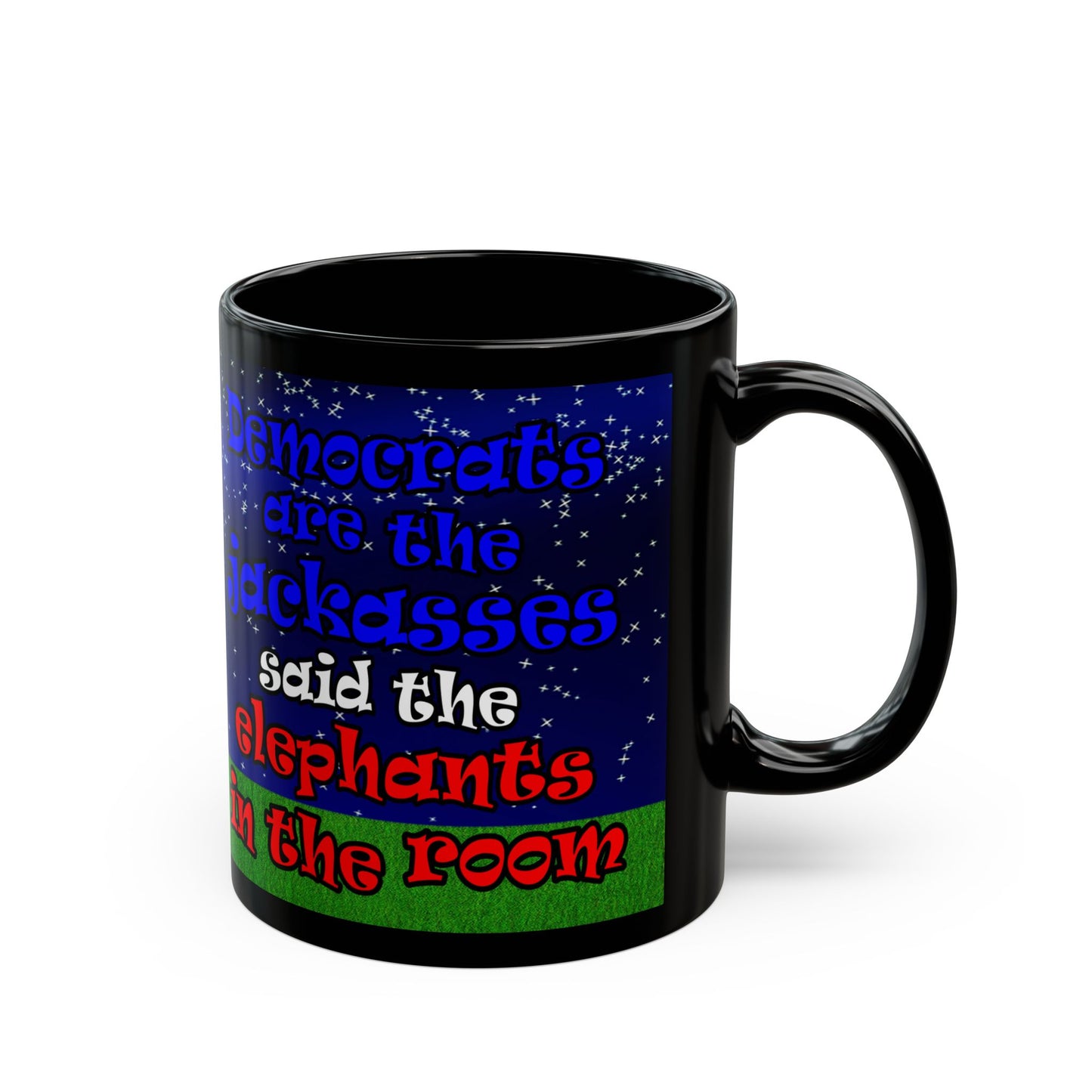 donkeys and elephants - Black Mug ('snoops' background)