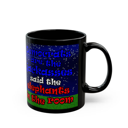 donkeys and elephants - Black Mug ('snoops' background)