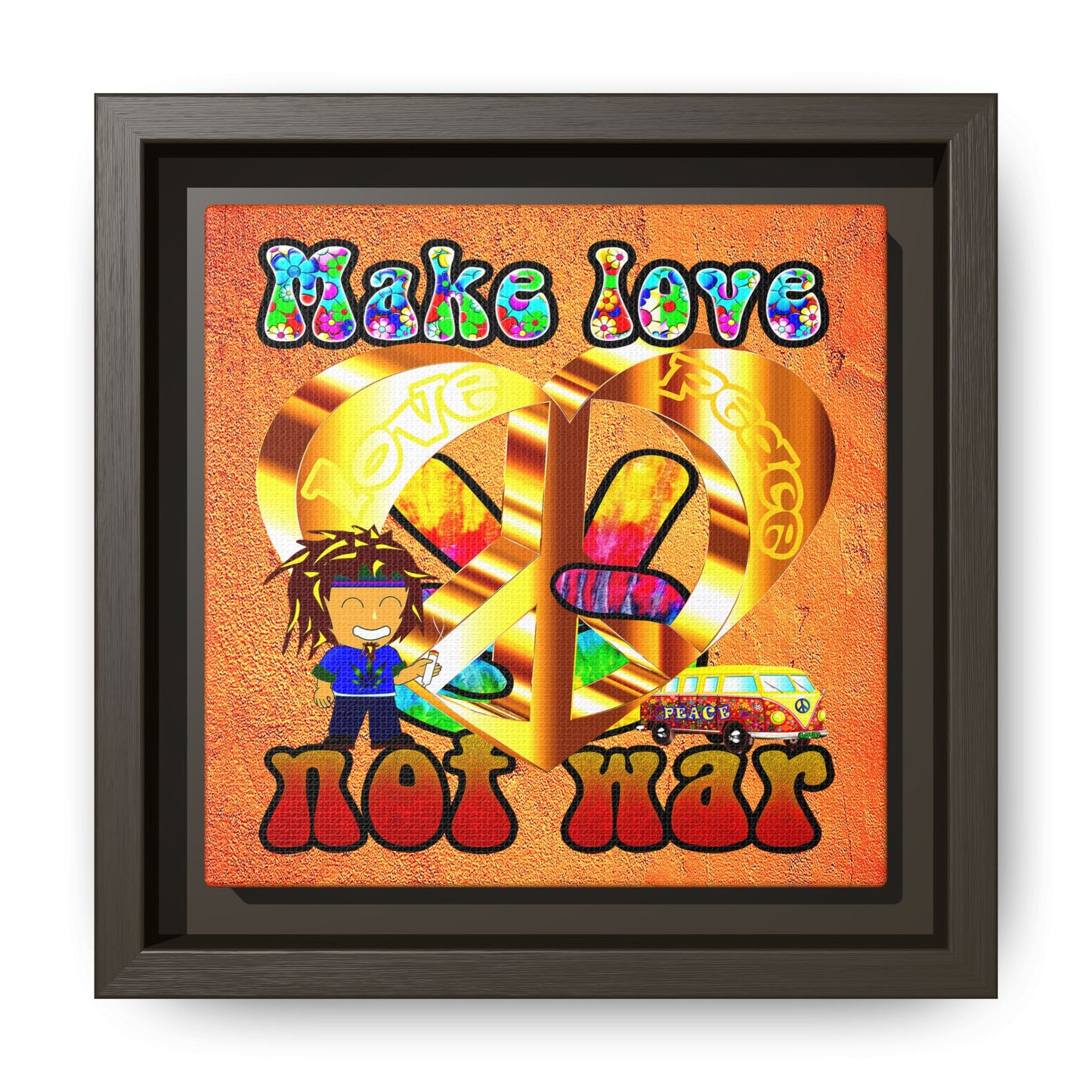 love peace - framed canvas art (burnt orange)