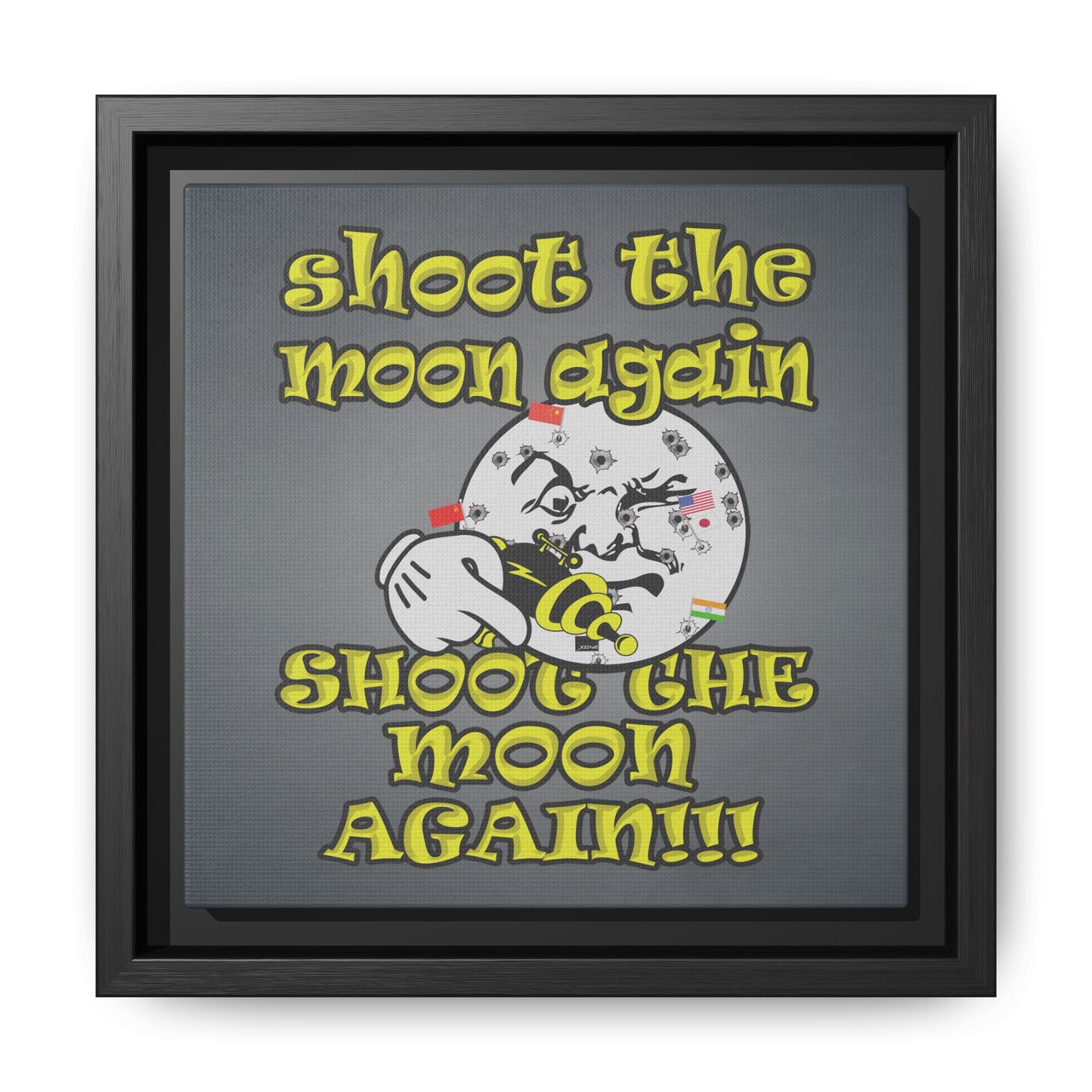 shoot the moon again - framed canvas art (grey-light grey)