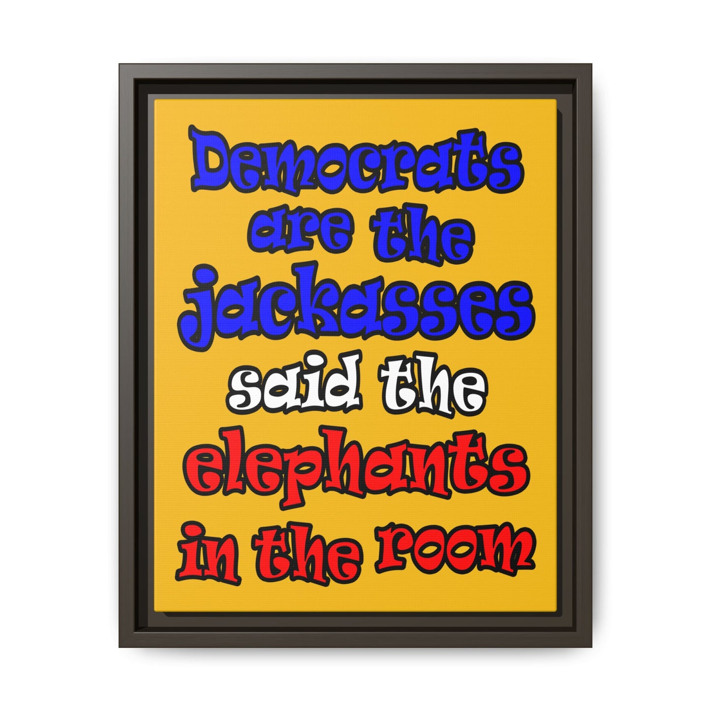 donkeys and elephants - framed canvas art (yellow)