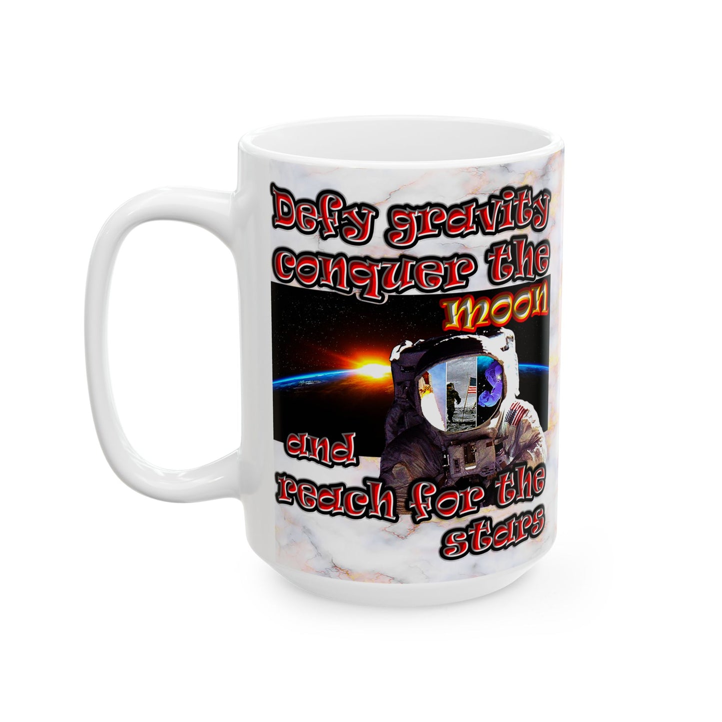 defy conquer reach - White Mug (white marble)