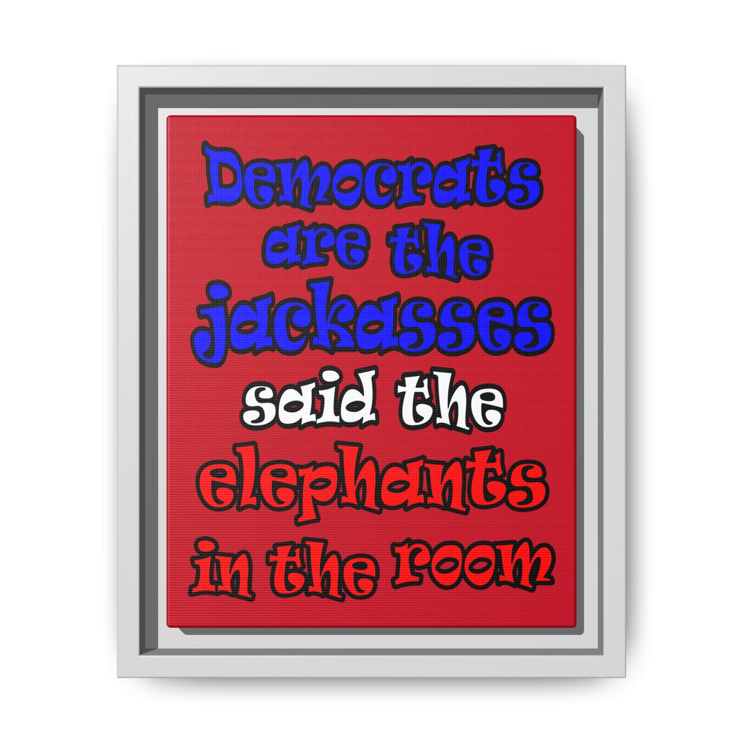donkeys and elephants - framed canvas art (dark red)