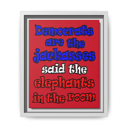donkeys and elephants - framed canvas art (dark red)