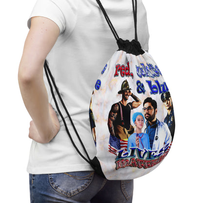rw&b lives matter - Drawstring Bag (white marble)