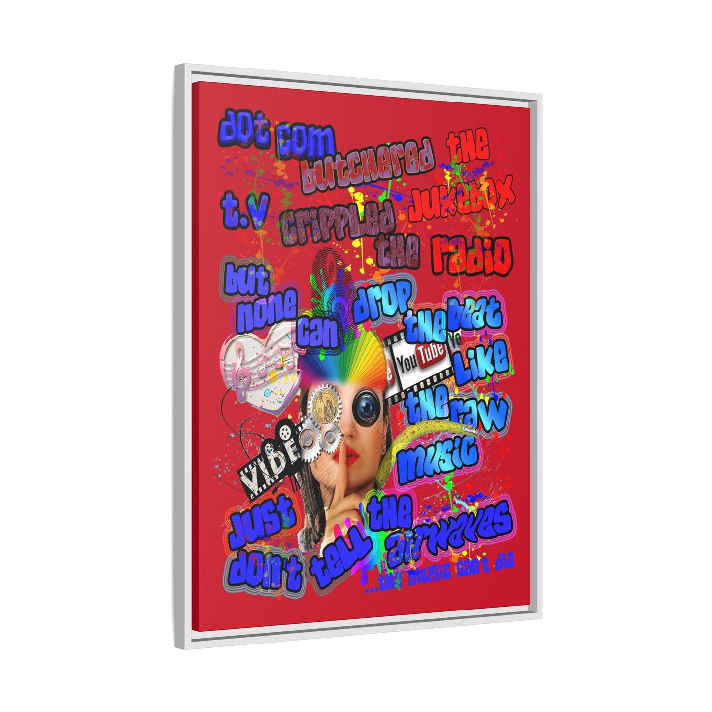 drop the beat - framed canvas art (dark red)
