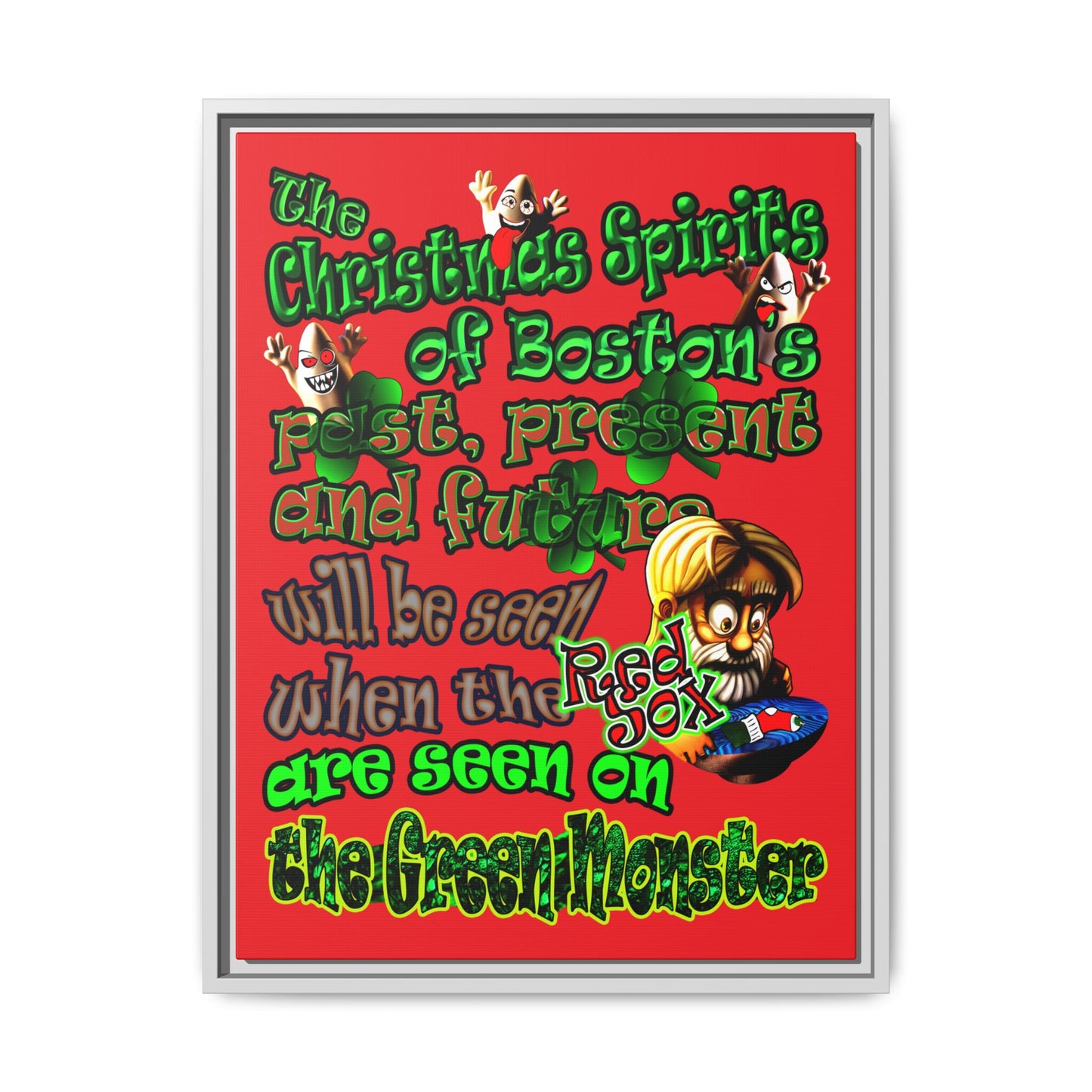 christmas spirits of boston - framed canvas art (red)