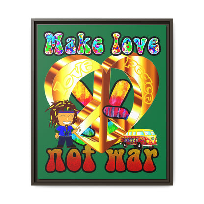 love peace - framed canvas art (dark green)