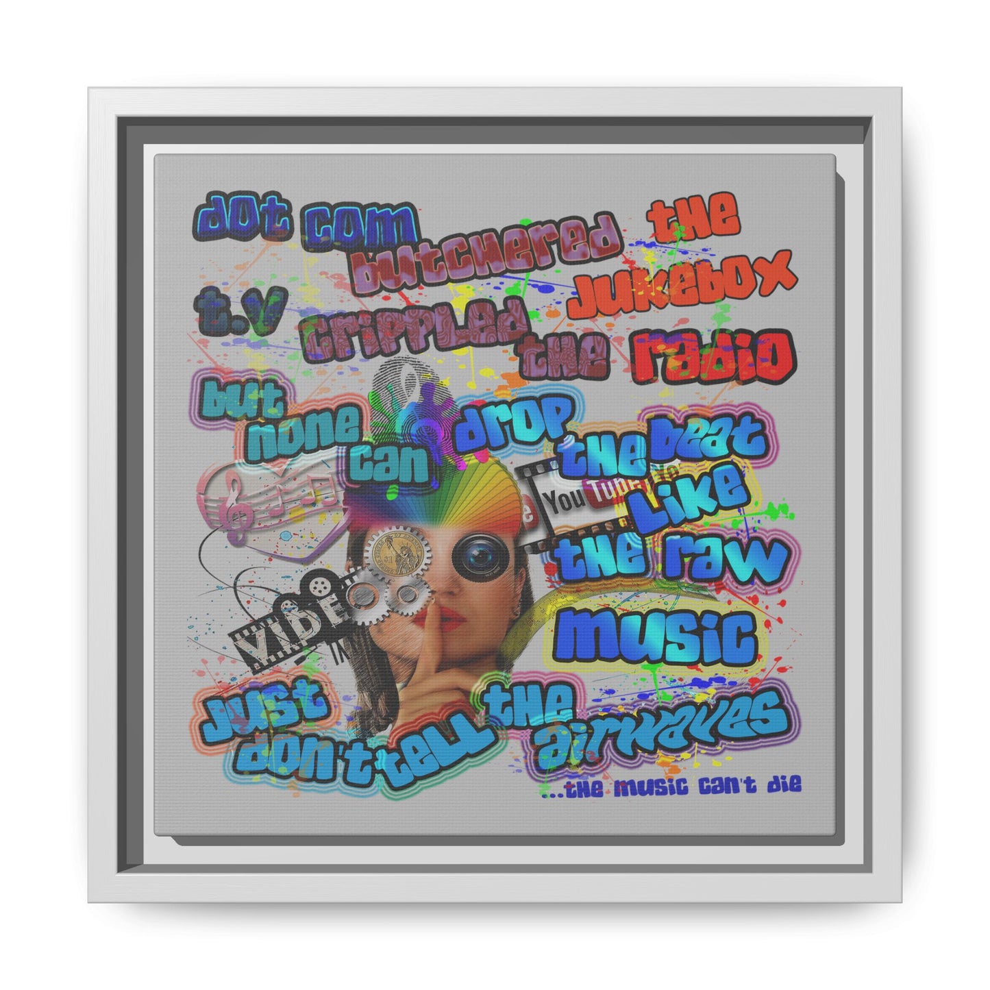 drop the beat - framed canvas art (light grey)