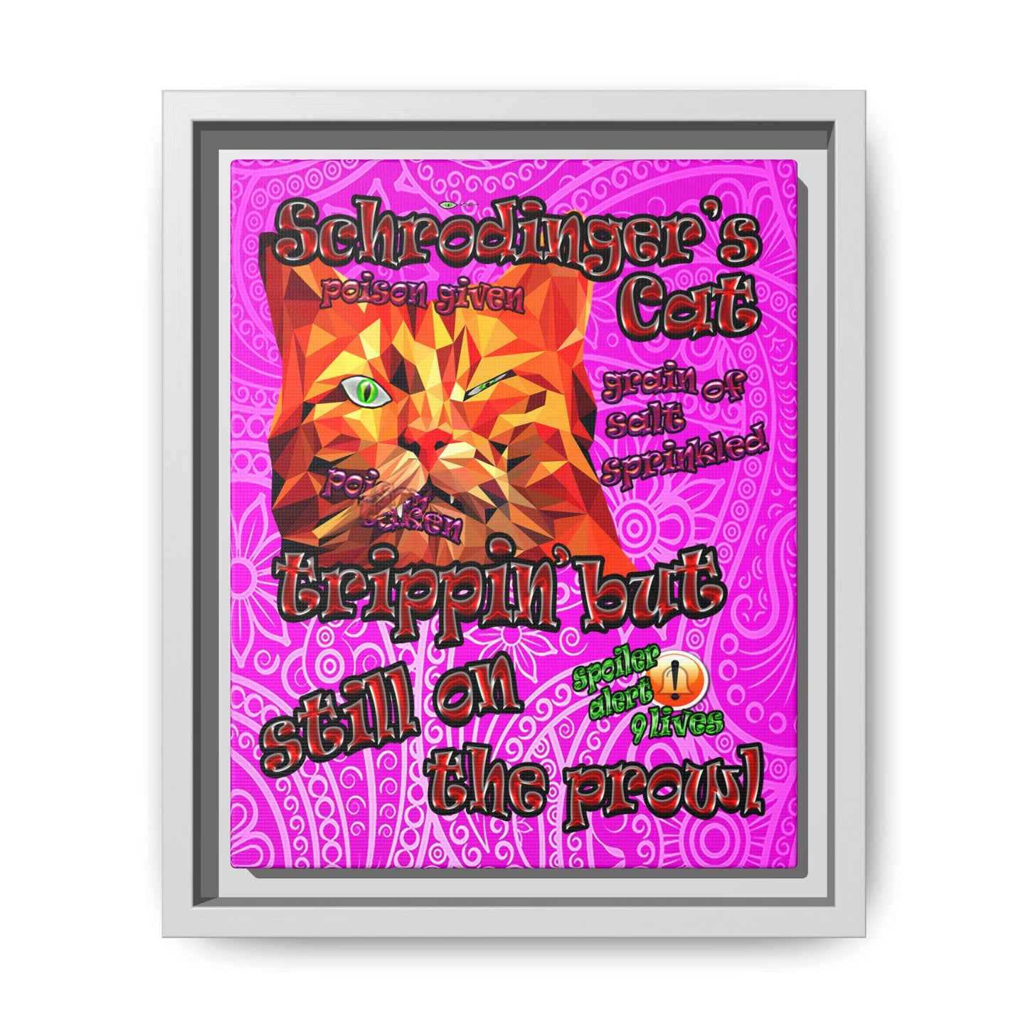 schrodinger's cat - framed canvas art (pink swirl)